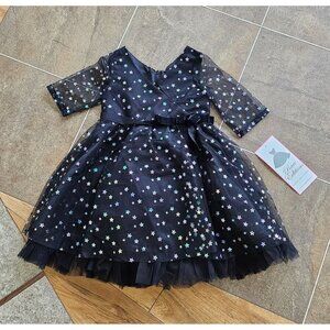 Rare Editions Toddler Girls Foil Mesh Illusion Sleeve Dress Size 2T